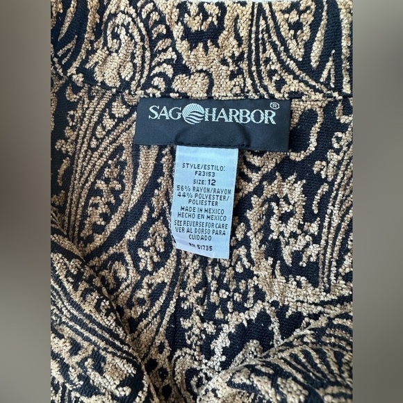 Sag Harbor Brown Black Paisley Unique Woven Textured Button Up Shirt Women’s 12 - Picture 2 of 8